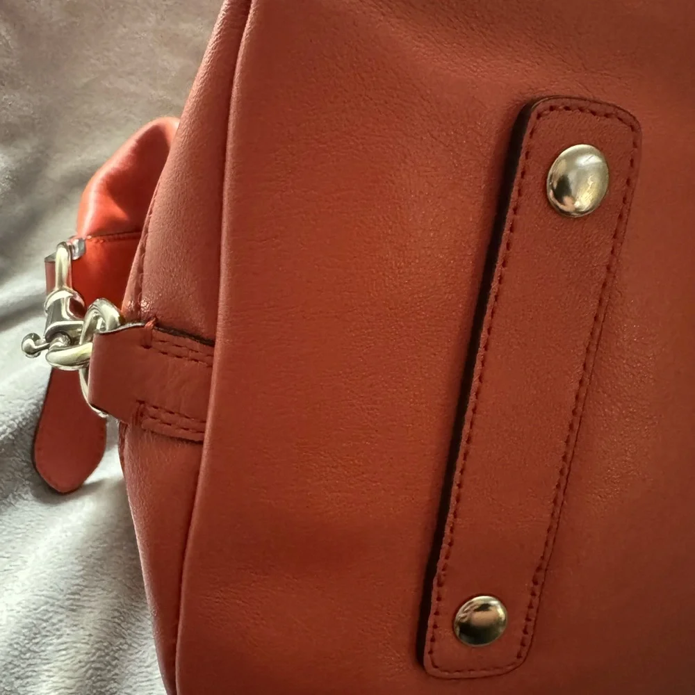 Coach 2012 Ashley Coral-Red Leather Satchel with Silver Hardware and Dust Bag - Picture 6 of 11